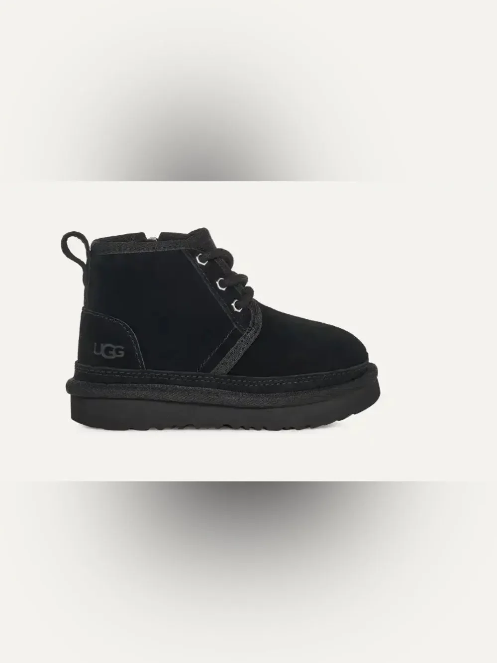 New UGG Kids Black Suede Lace-Up zip up Ankle Boot Us size 7